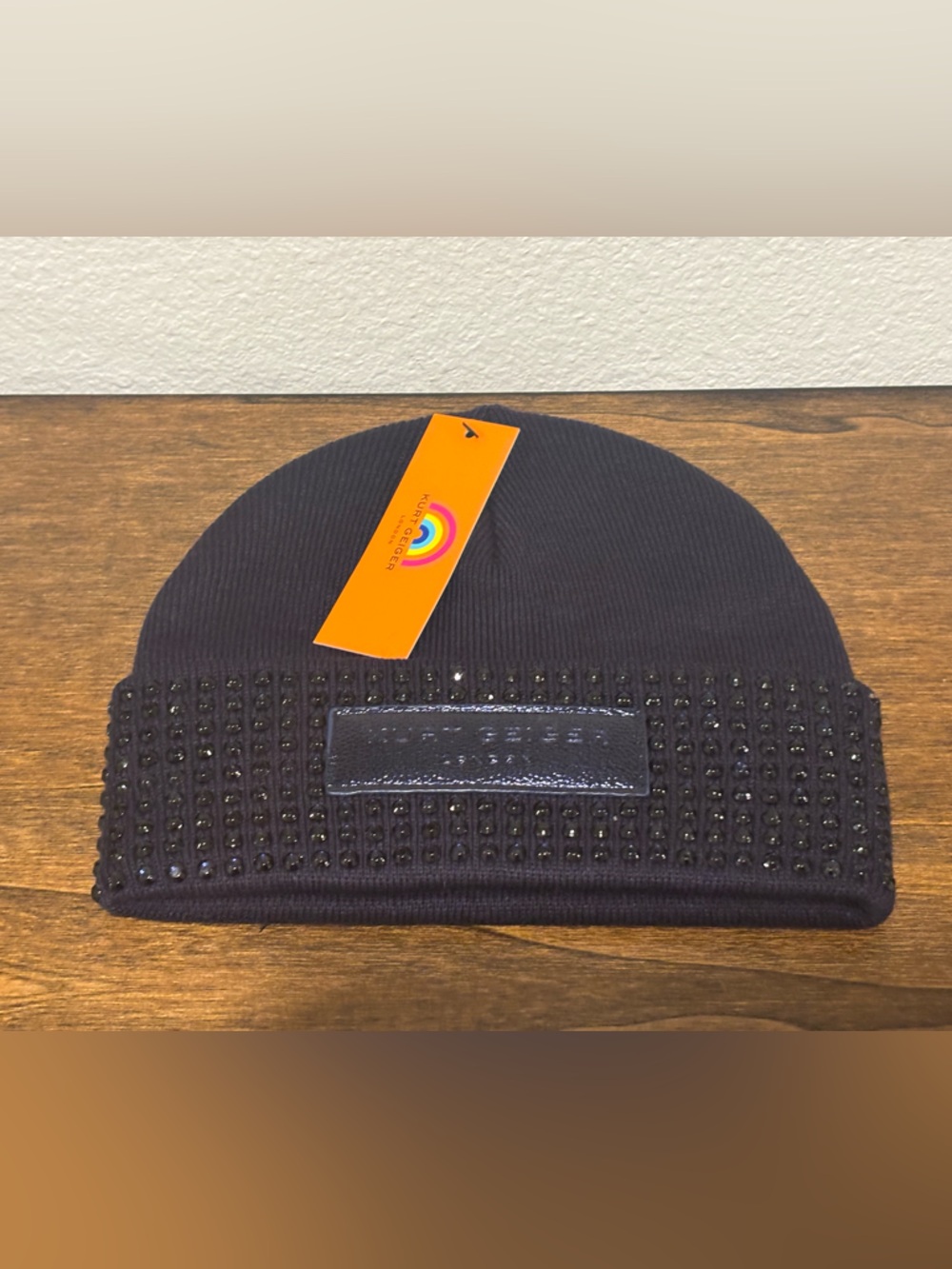 Kurt Geiger Black Knit Beanie with Tonal Studs